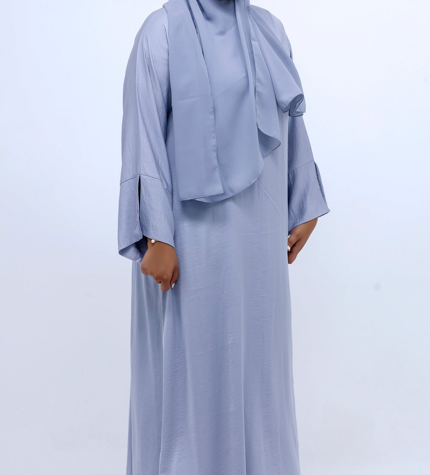 Satin silver Abaya & Hijab