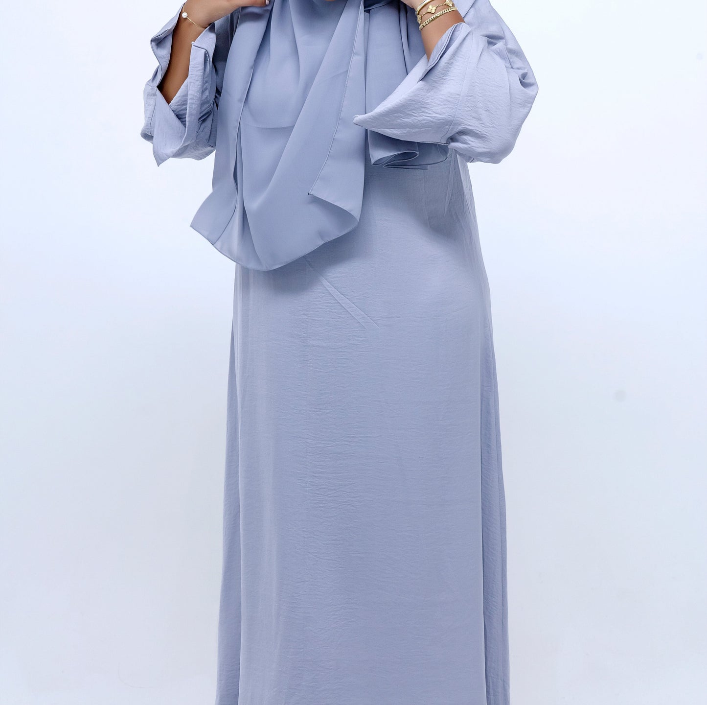 Satin silver Abaya & Hijab