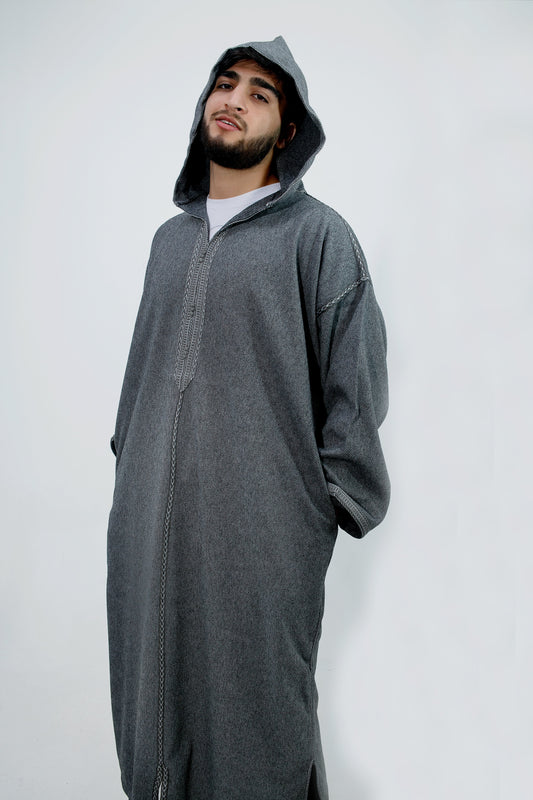 Dark grey Hooded Moroccan Thobe