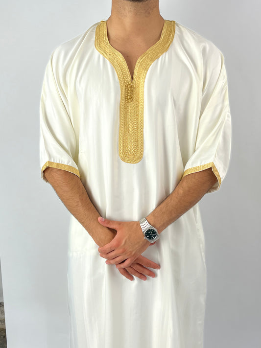 White and gold Moroccan Thobe